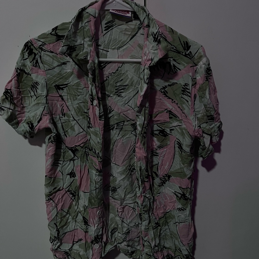 Green and Pink Patterned Shirt